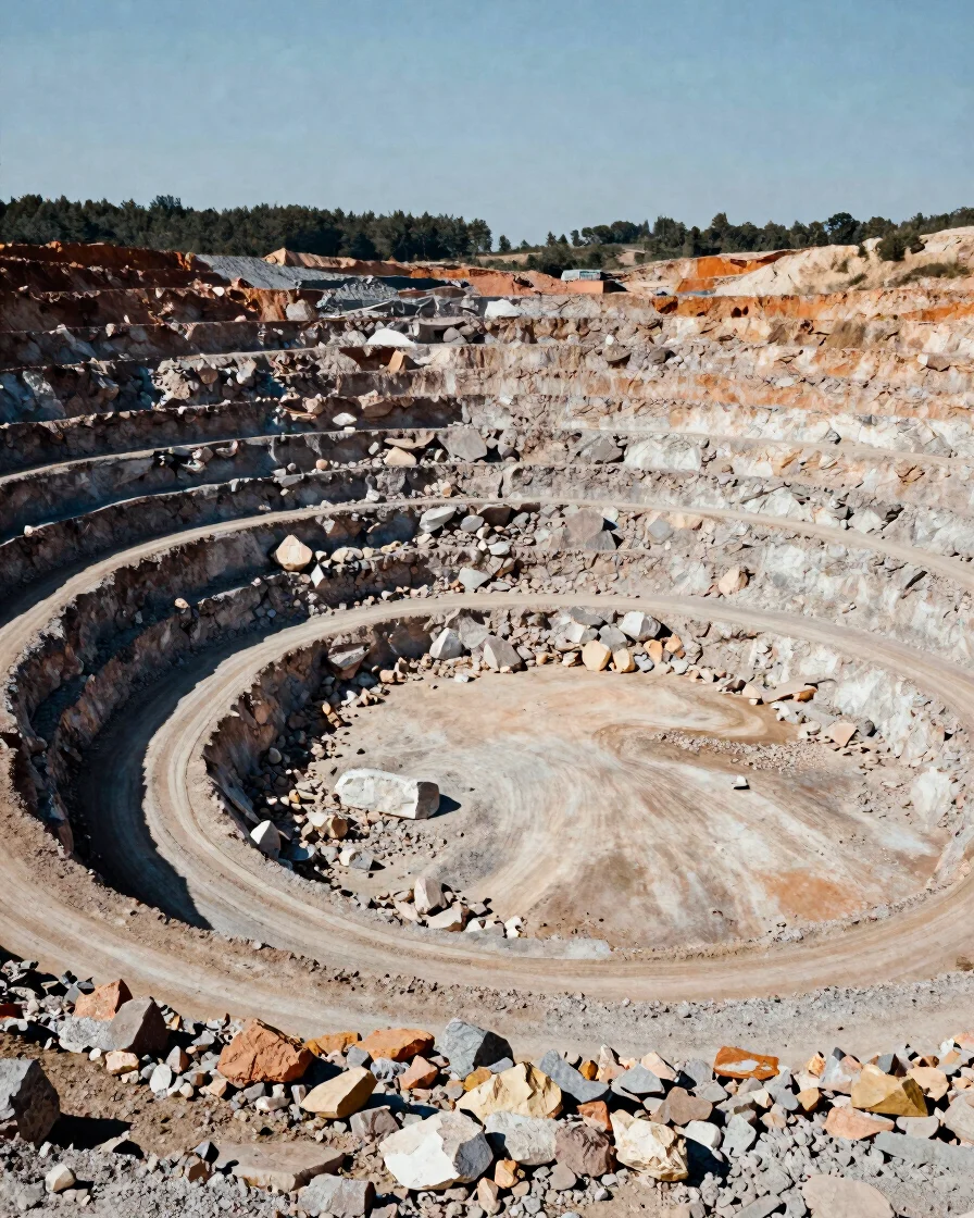 Wide environmental view of a mineral extraction site in natural d
